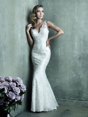 Allure Bridals C291 White Lace Beaded Mermaid Wedding Dress